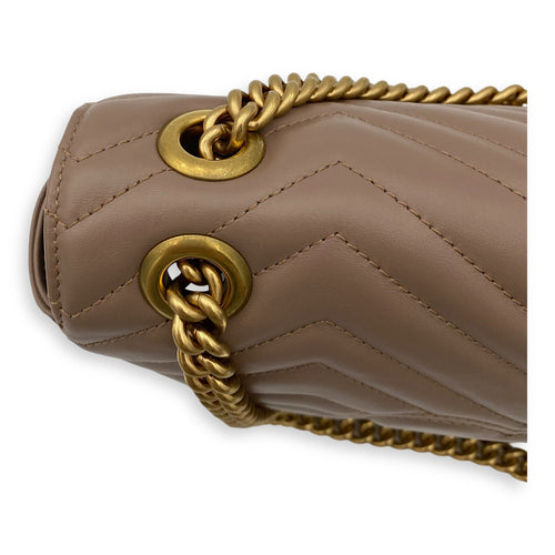 GG Marmont Small Beige Shoulder Bag in Calfskin, Gold hardware