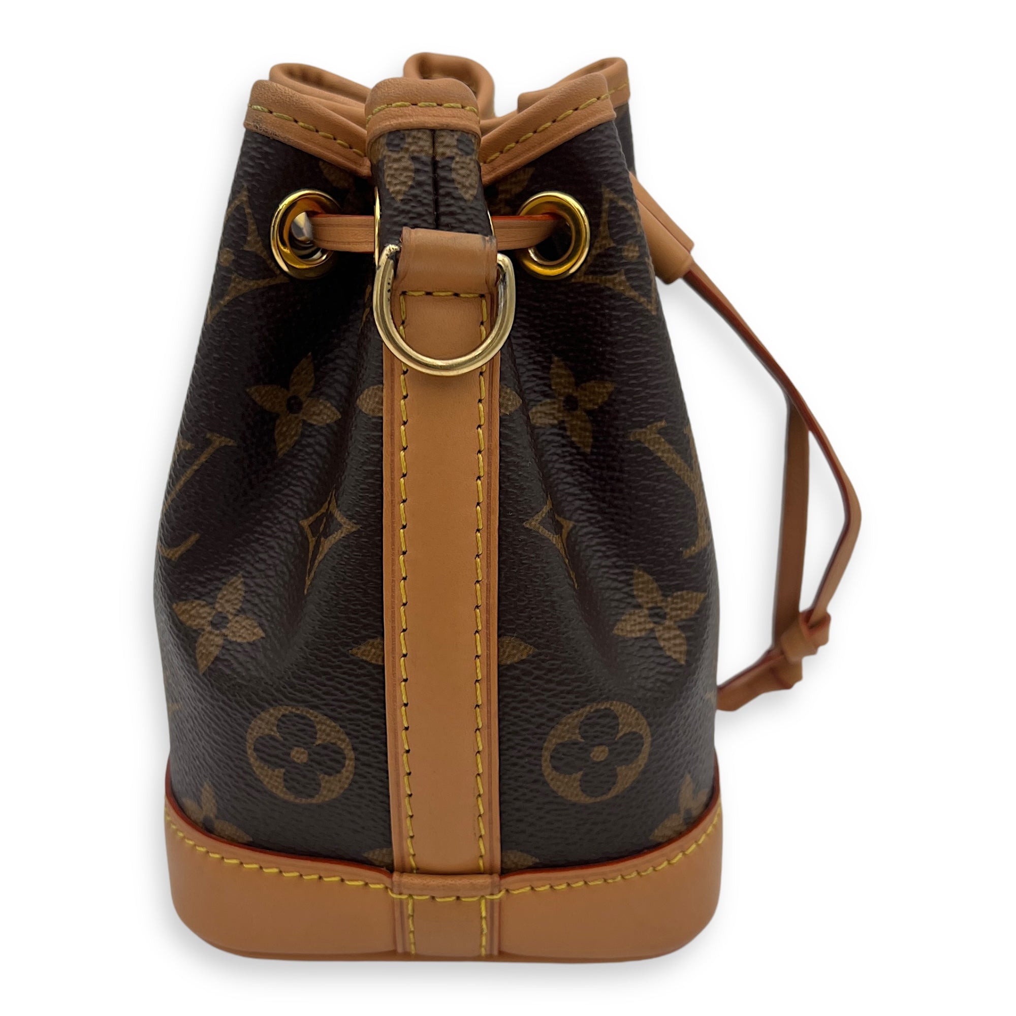 Noe Top Handle Bag Nano Brown in Monogram Coated Canvas, Gold hardware