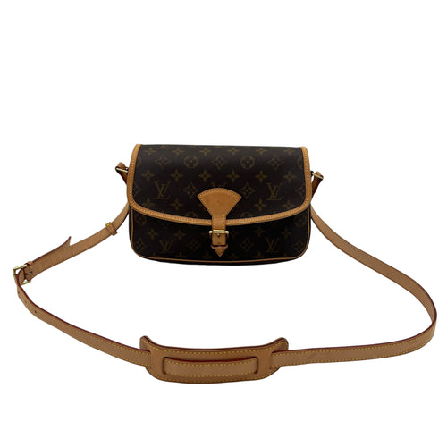 Sologne Crossbody Bag Brown in Monogram Coated Canvas, Gold hardware