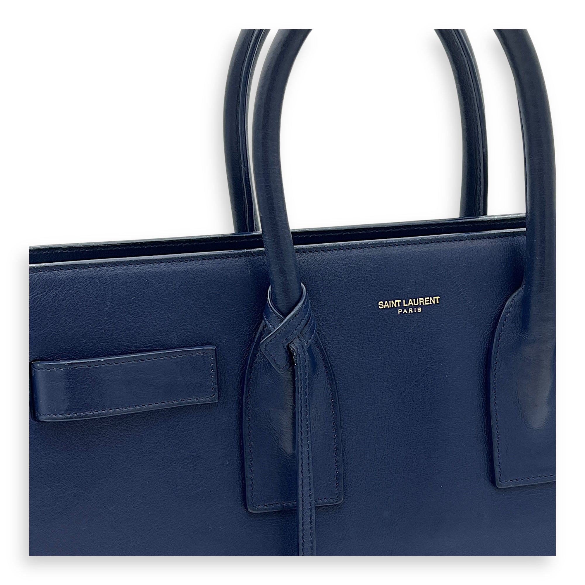 Sac de Jour Top Handle Bag Small Blue in Calfskin, Gold hardware