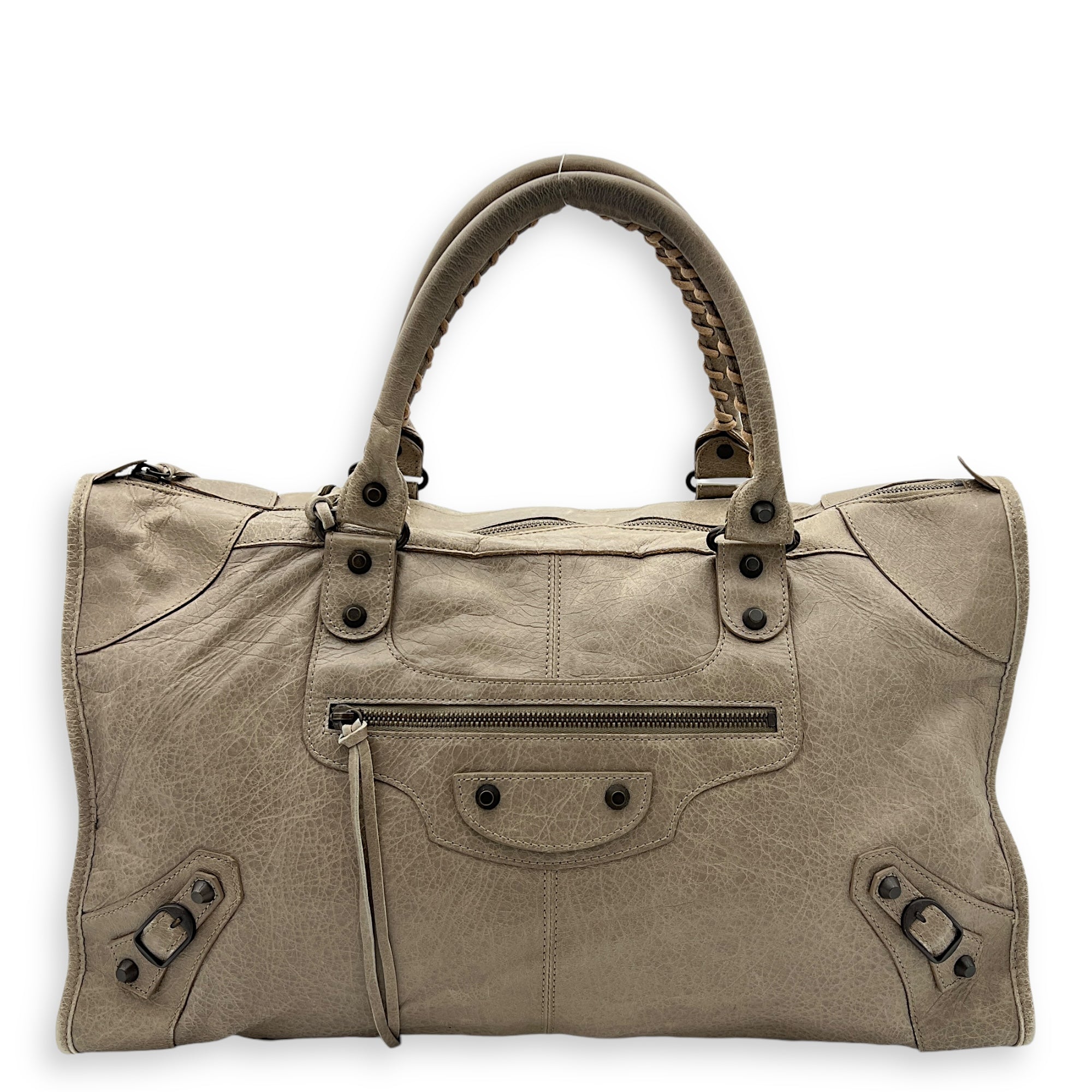 Work Top Handle Bag Brown in Distressed Leather, Gunmetal hardware