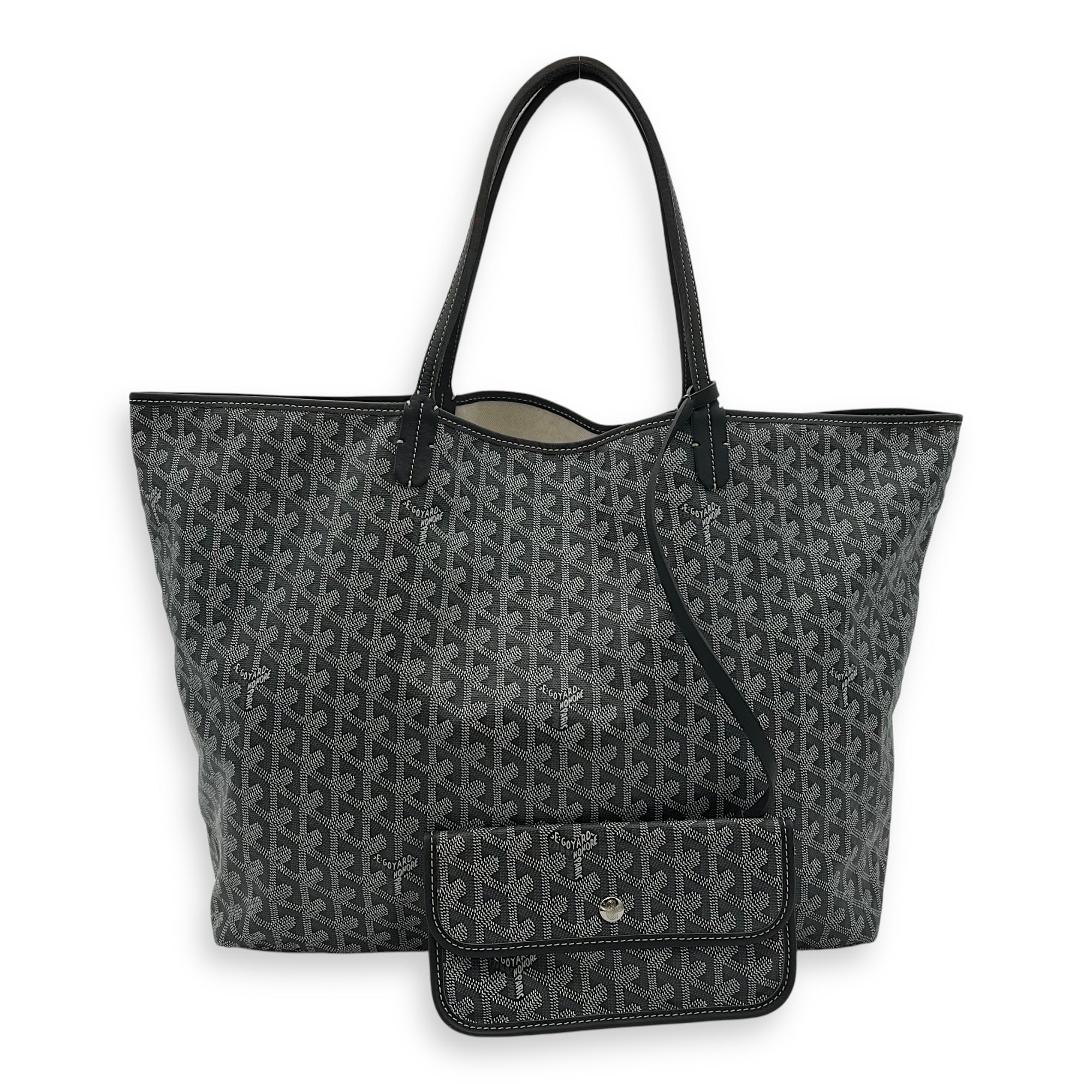 Saint Louis GM Grey Tote Bag in Coated Canvas, Silver hardware