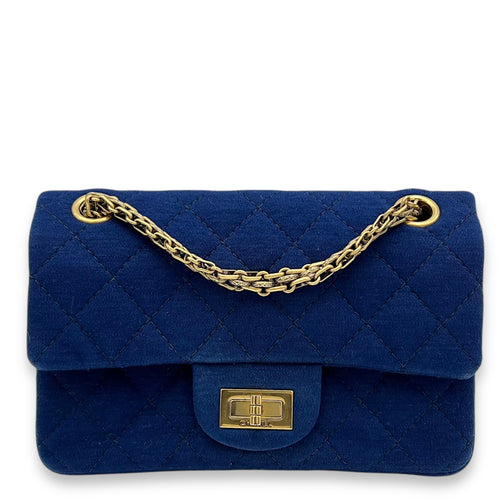 Chanel 2.55 Mini Blue Shoulder Bag in Jersey, Gold hardware_1