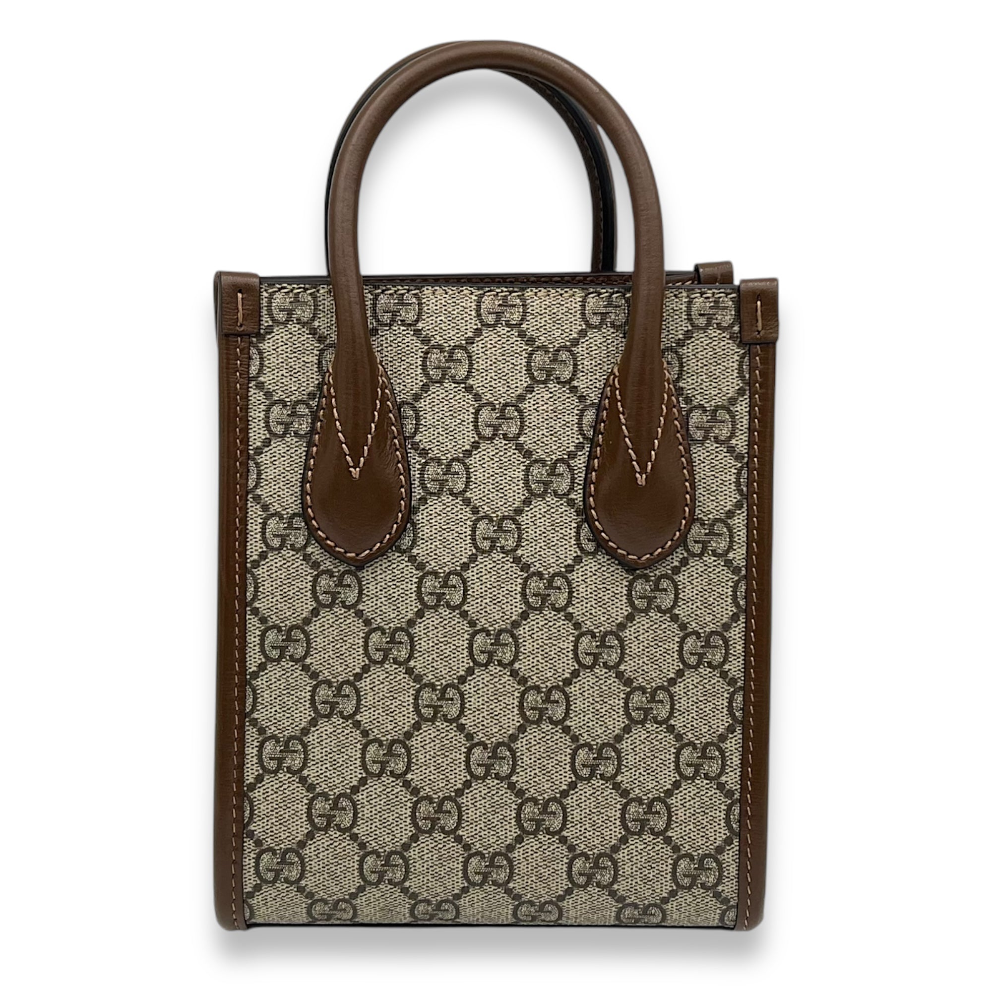 Gucci Interlocking G Top Handle Bag Brown in Coated Canvas, Gold hardware_2