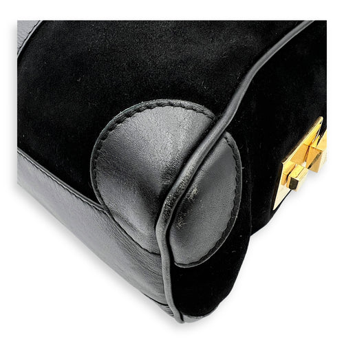 Gucci Boston Top Handle Bag Black in Suede Leather, Gold hardware_17