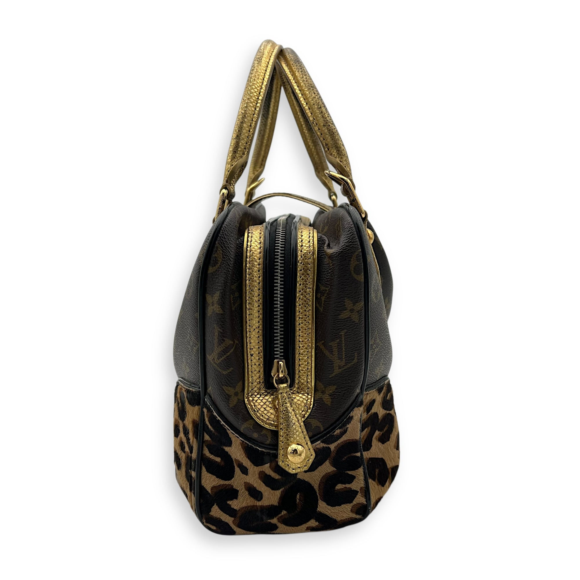 Louis Vuitton Leopard Top Handle Bag MM Gold in Canvas, Gold hardware_3