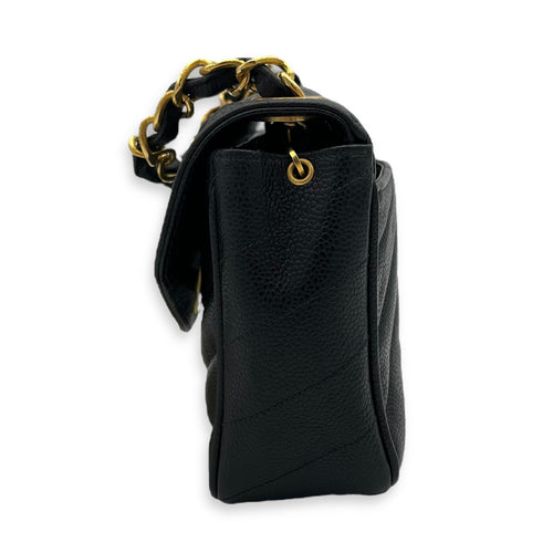 Chanel Vintage Chevron Shoulder Bag Black in Caviar Leather, Gold hardware_3