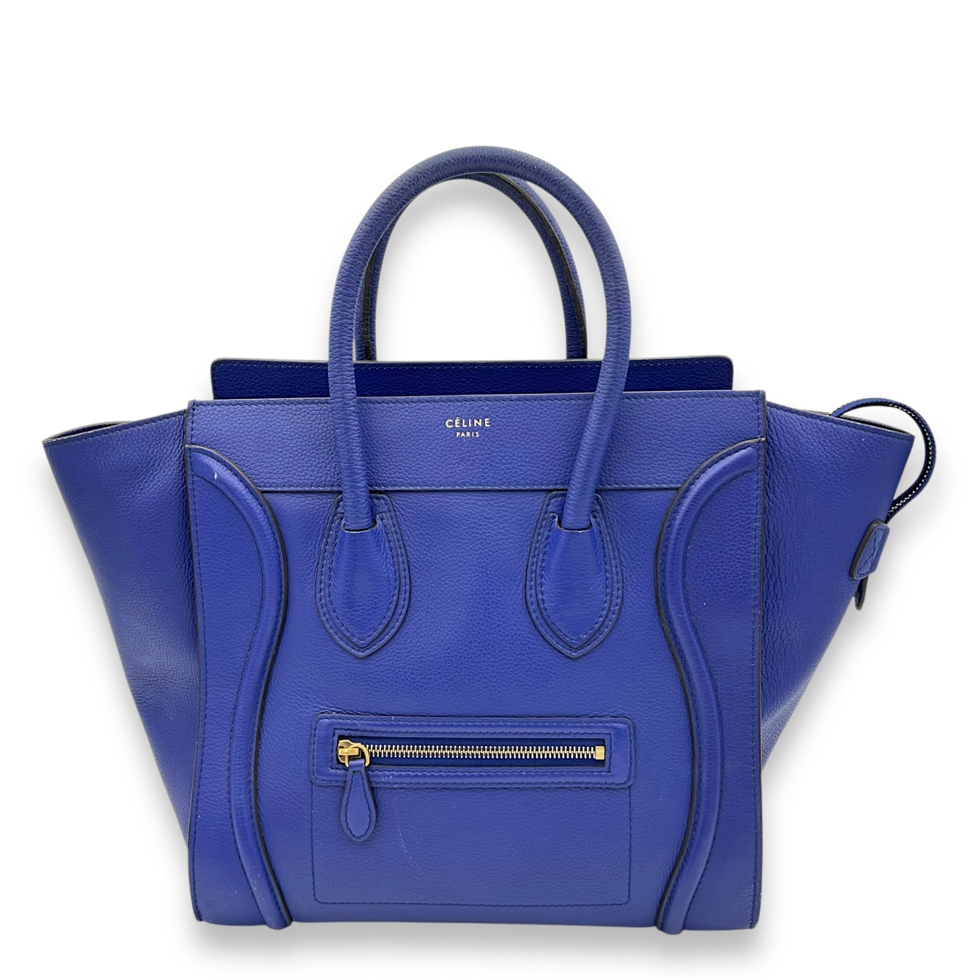 Celine Luggage Top Handle Bag Mini Blue in Calfskin, Gold hardware_1