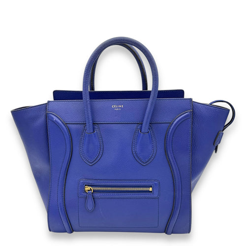 Celine Luggage Top Handle Bag Mini Blue in Calfskin, Gold hardware_1