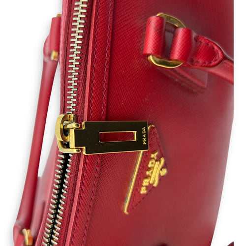 Prada Logo Top Handle Bag Red in Saffiano Leather, Gold hardware_21