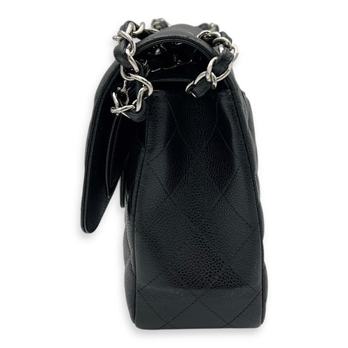 Chanel Classic Double Flap Jumbo Black Shoulder Bag in Caviar Leather, Silver hardware_3