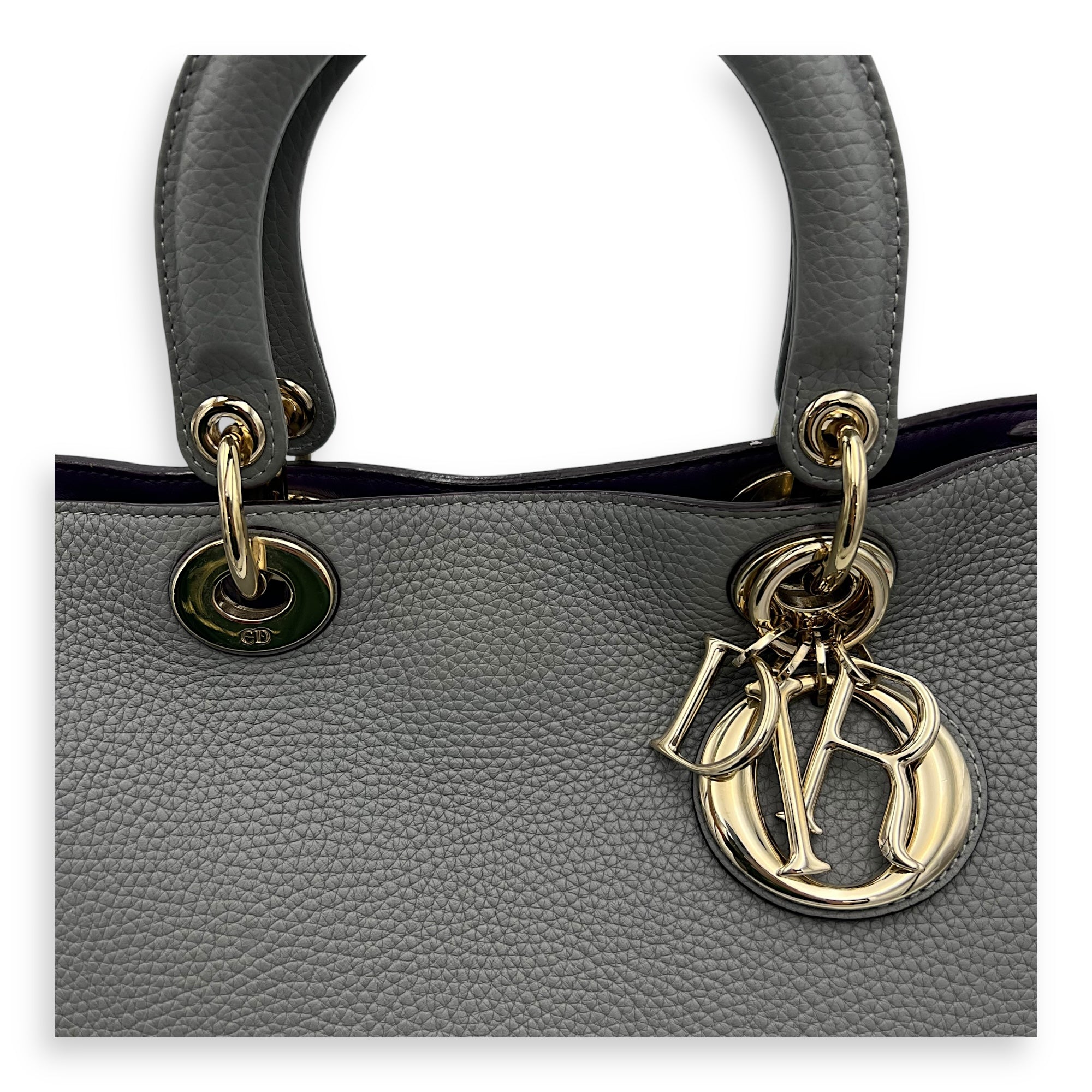 Christian Dior Diorissimo Top Handle Bag Grey in Calfskin, Gold hardware_7