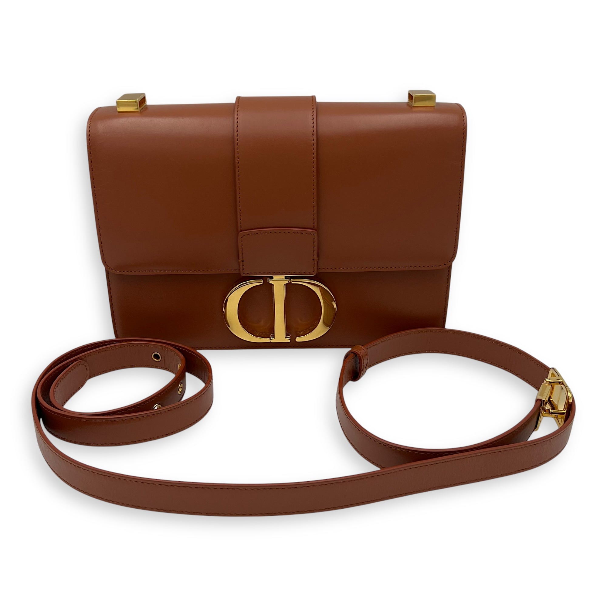 Christian Dior Montaigne Shoulder Bag Medium Brown in Calfskin, Gold hardware_23