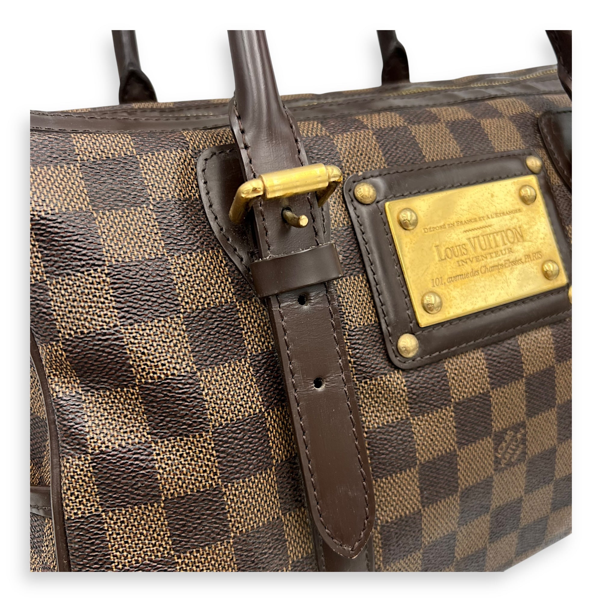 Louis Vuitton Berkeley Top Handle Bag Brown in Coated Canvas, Gold hardware_17