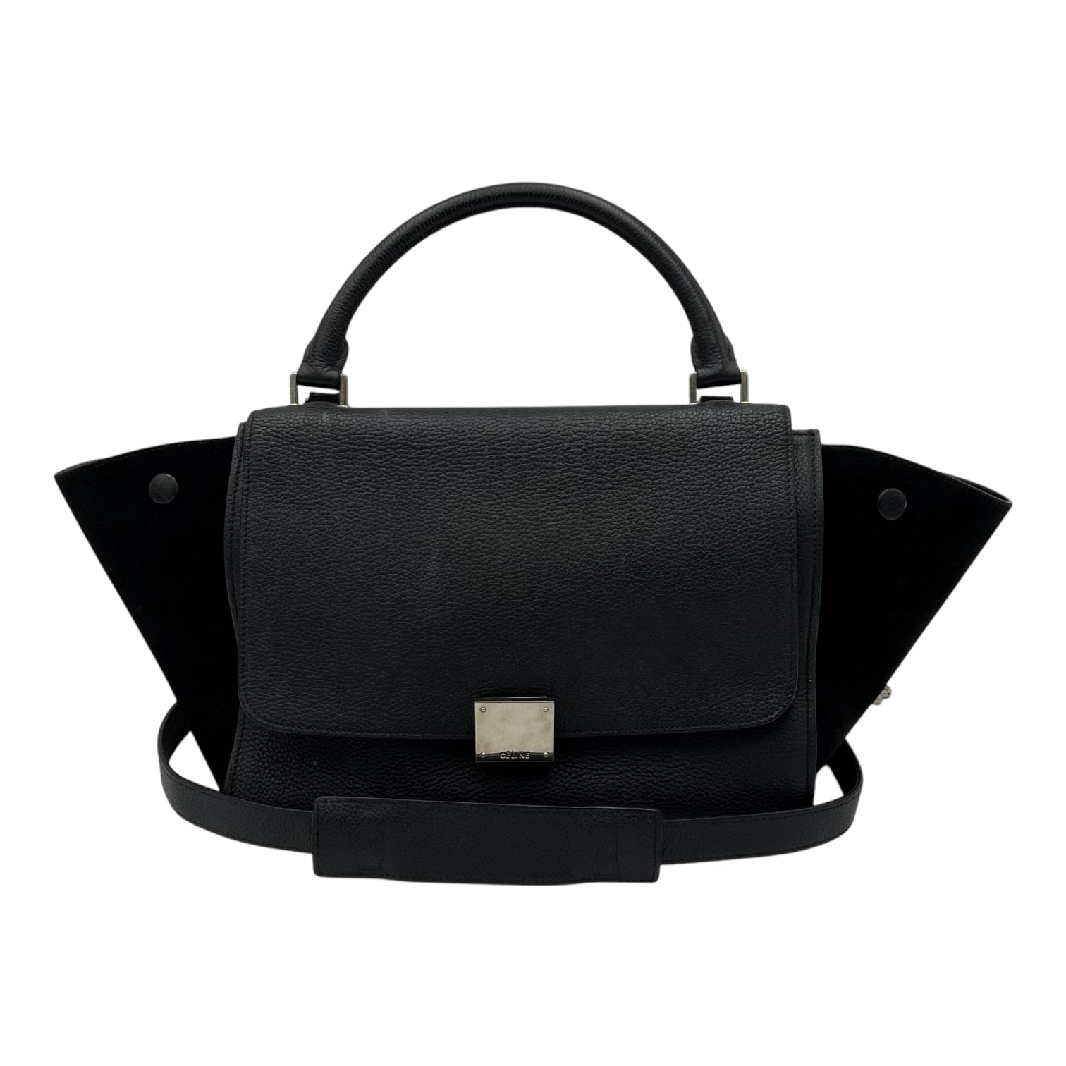Celine Trapeze Small Black Shoulder Bag in Calfskin, Silver hardware_18