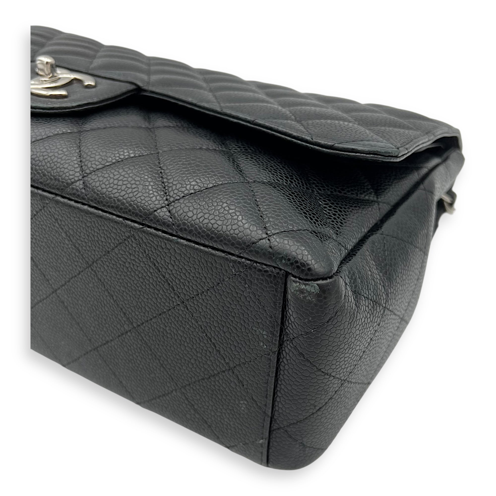 Chanel Classic Double Flap Maxi Black Shoulder Bag in Caviar Leather, Silver hardware_13