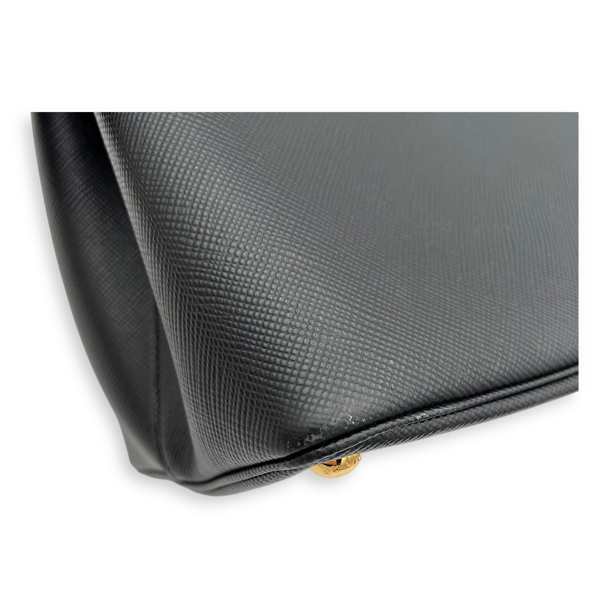 Prada Double Top Handle Bag Black in Saffiano Leather, Gold hardware_9