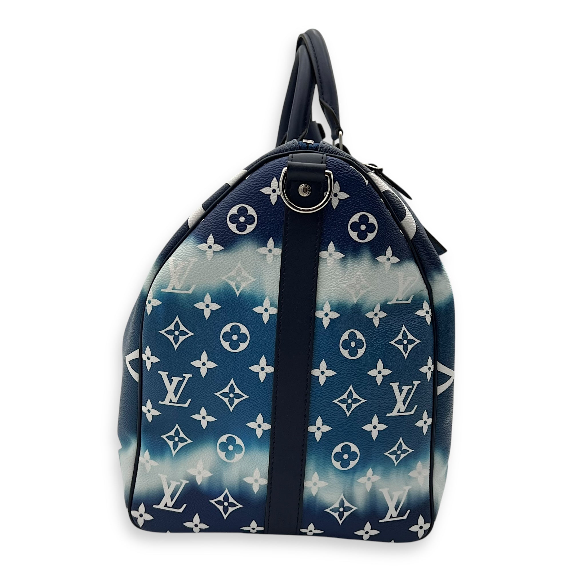 Louis Vuitton Keepall Top Handle Bag 50 Blue in Coated Canvas, Silver hardware_4