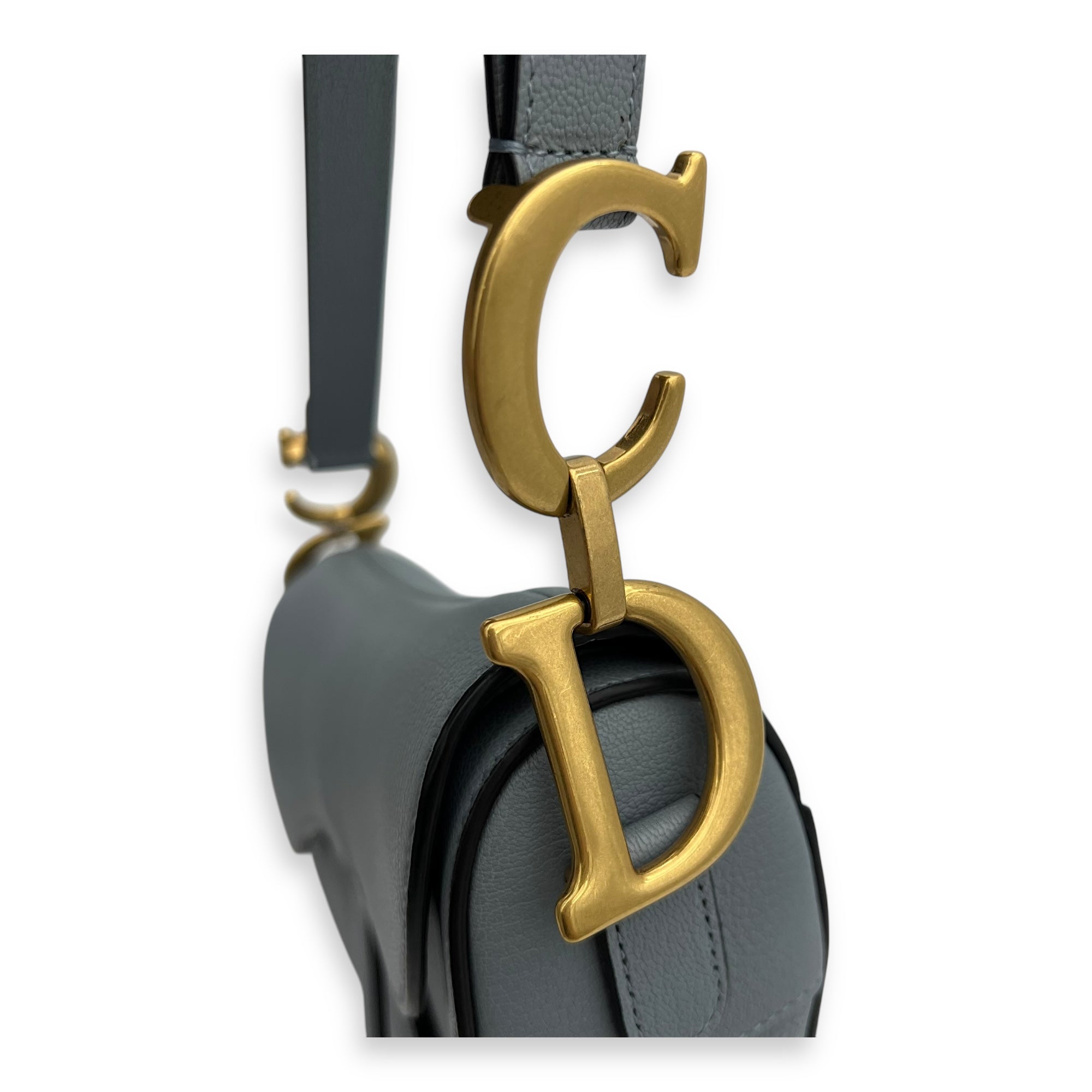 Christian Dior Saddle Shoulder Bag Medium Blue in Calfskin, Gold hardware_7