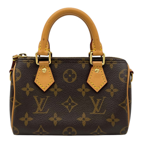 Louis Vuitton Speedy Crossbody Bag Nano Brown in Monogram Coated Canvas, Gold hardware_1
