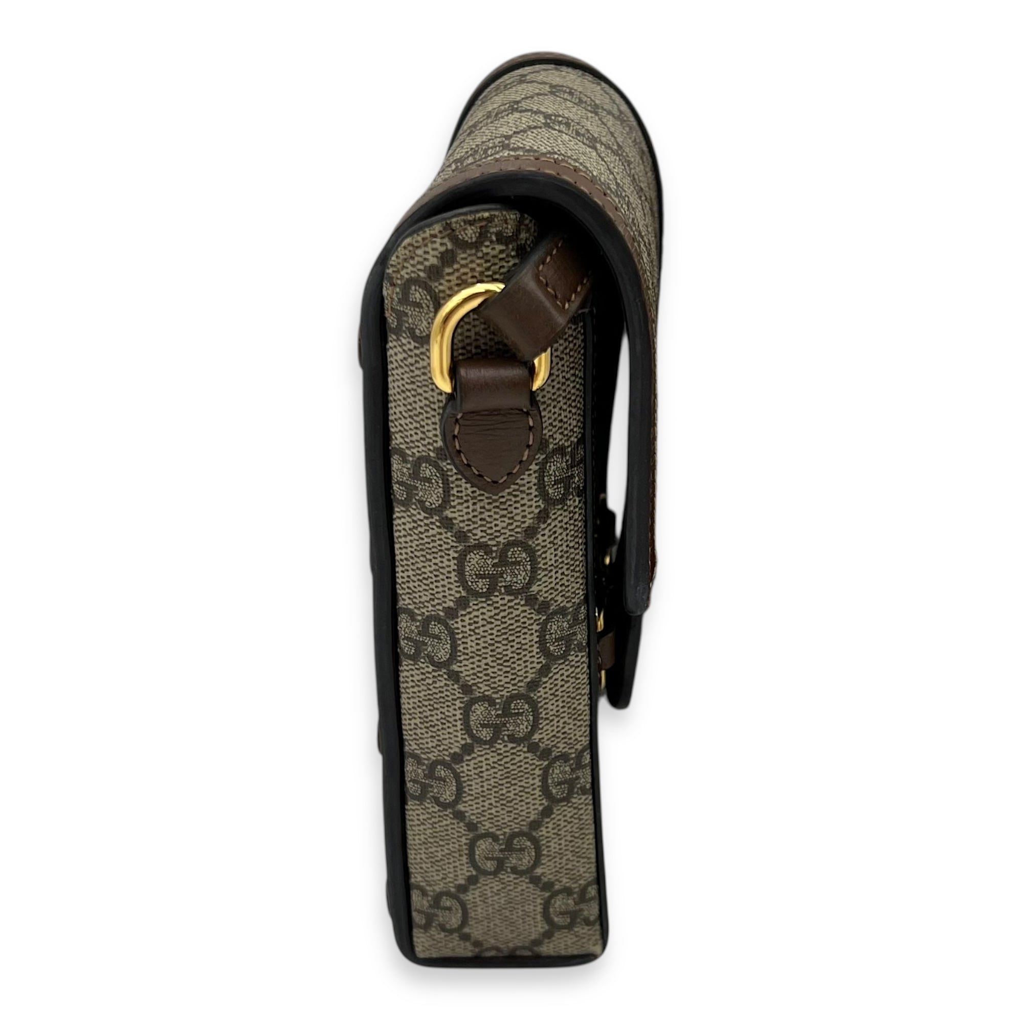 Gucci Horsebit 1955 Shoulder Bag Brown in Monogram Coated Canvas, Gold hardware_4