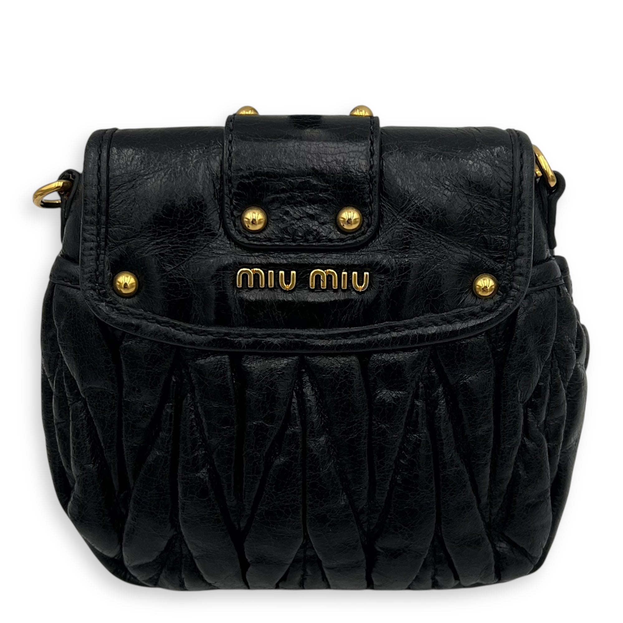 Miu Miu Coffer Crossbody Bag Black in Calfskin, Gold hardware_2