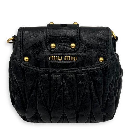 Miu Miu Coffer Crossbody Bag Black in Calfskin, Gold hardware_2