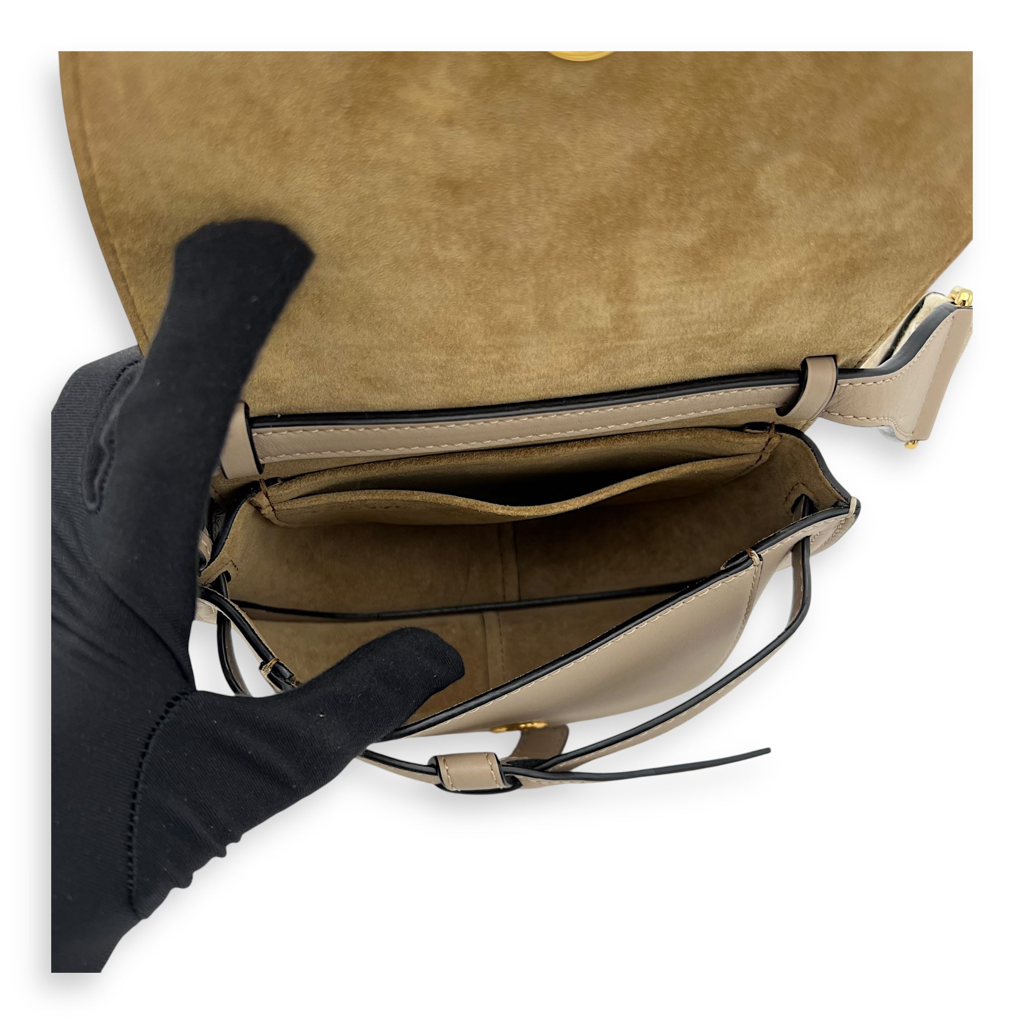Loewe Gate Dual Beige Crossbody Bag in Calfskin, Gold hardware_6