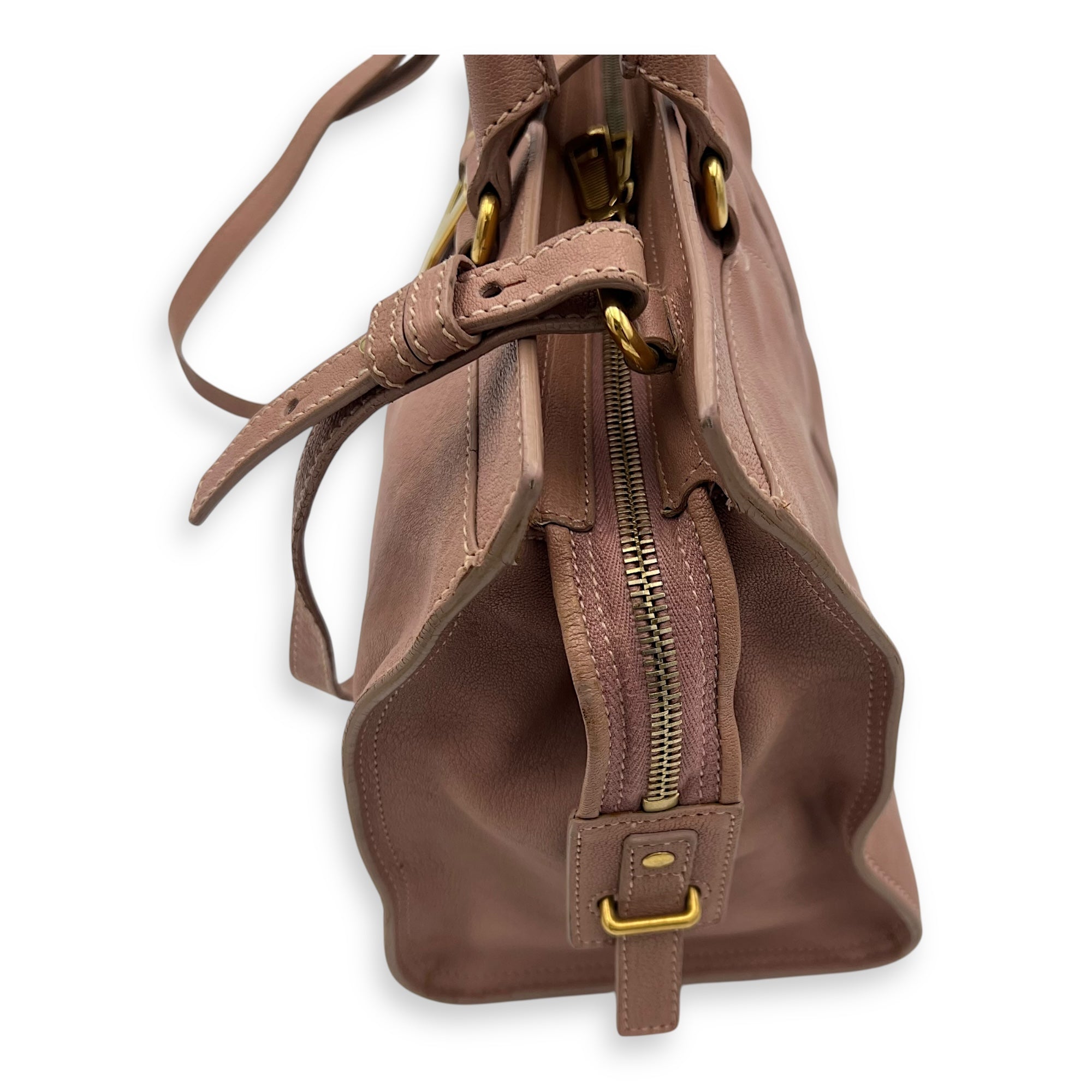Saint Laurent Cabas Top Handle Bag Pink in Calfskin, Gold hardware_9