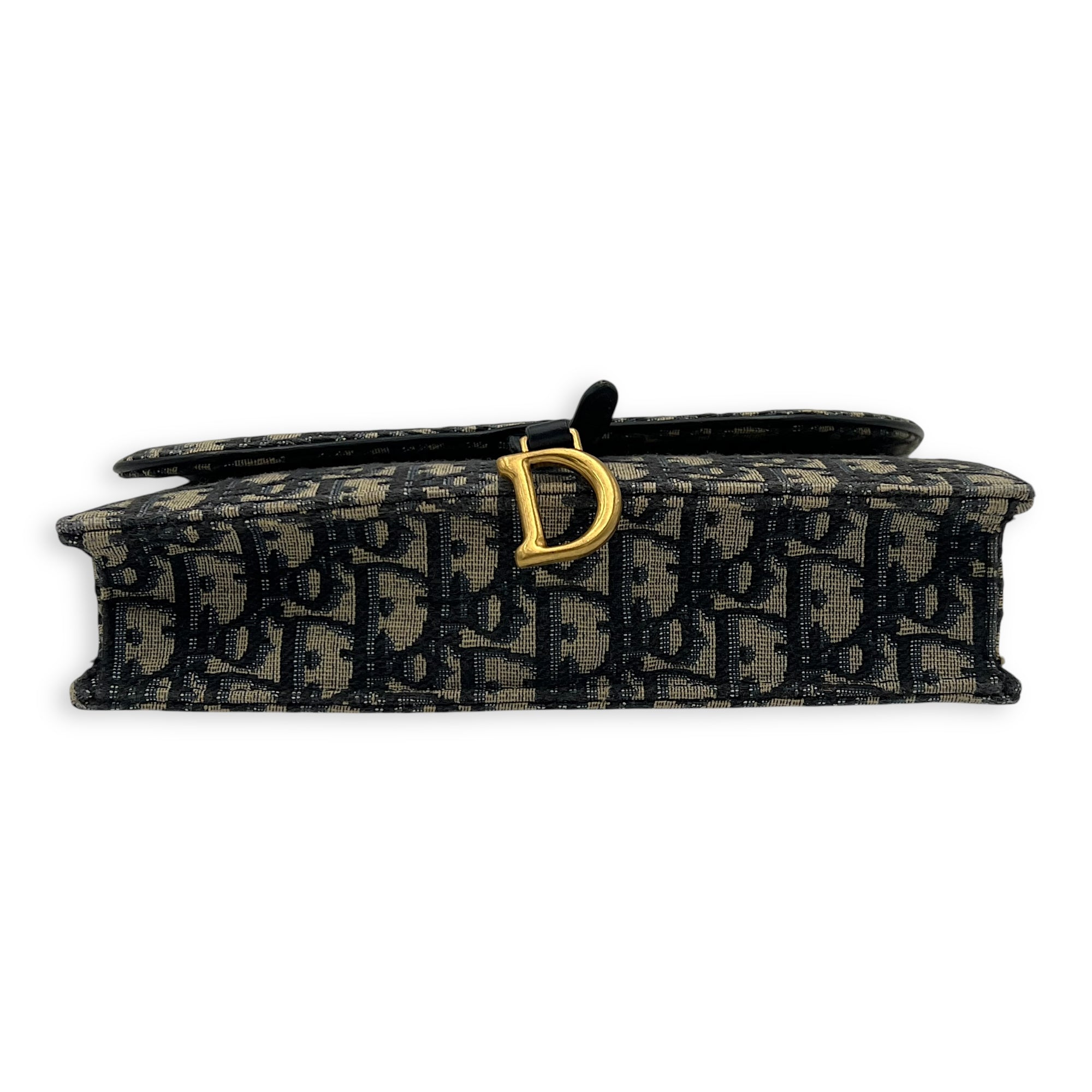 Christian Dior Saddle Wallet On Chain Blue in Jacquard, Gold hardware_5
