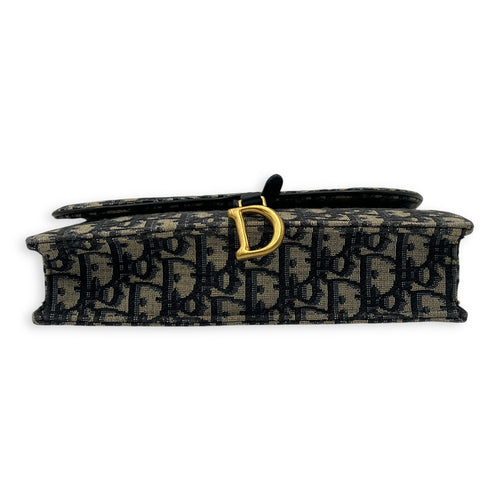 Christian Dior Saddle Wallet On Chain Blue in Jacquard, Gold hardware_5