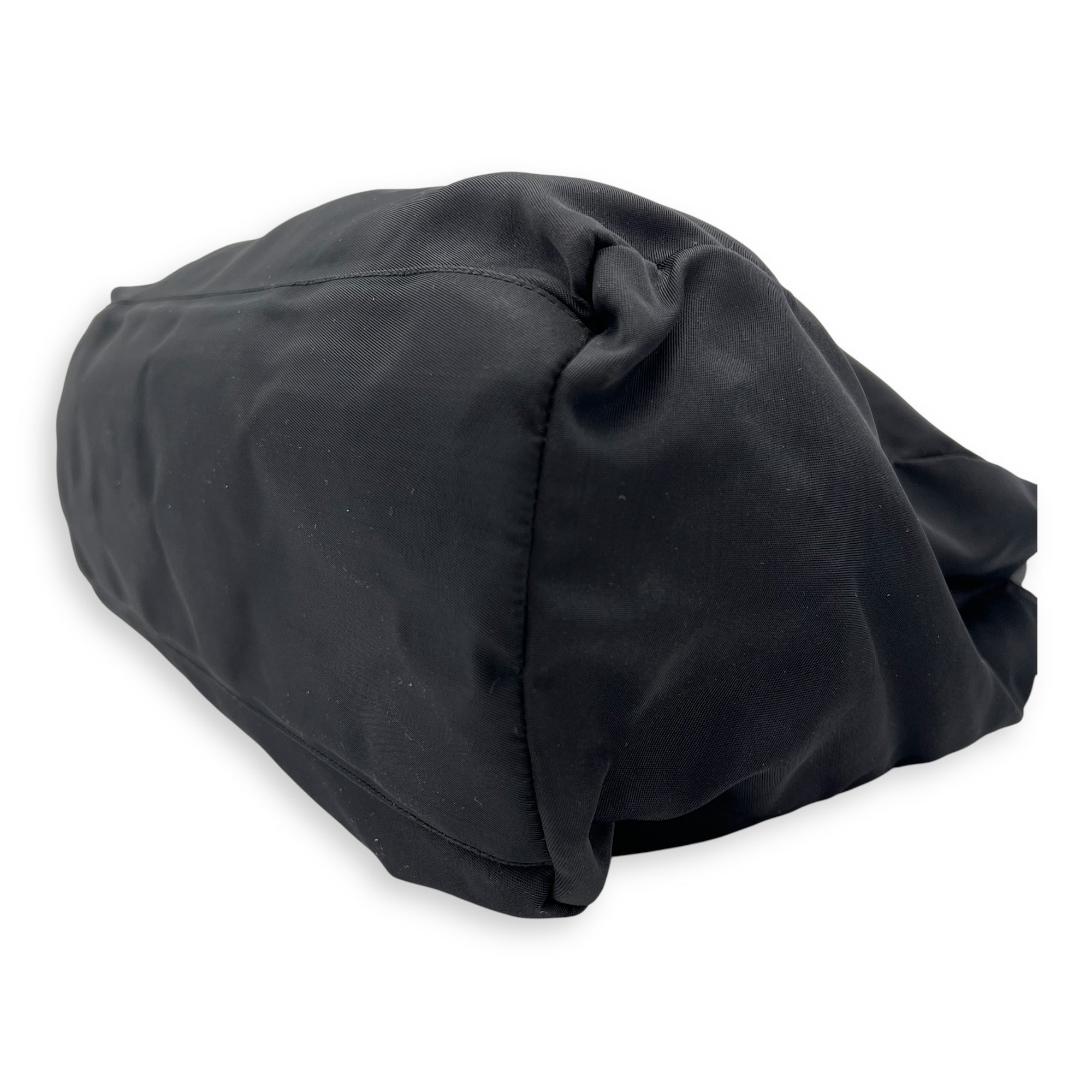 Prada Logo Top Handle Bag Black in Nylon, Silver hardware_9