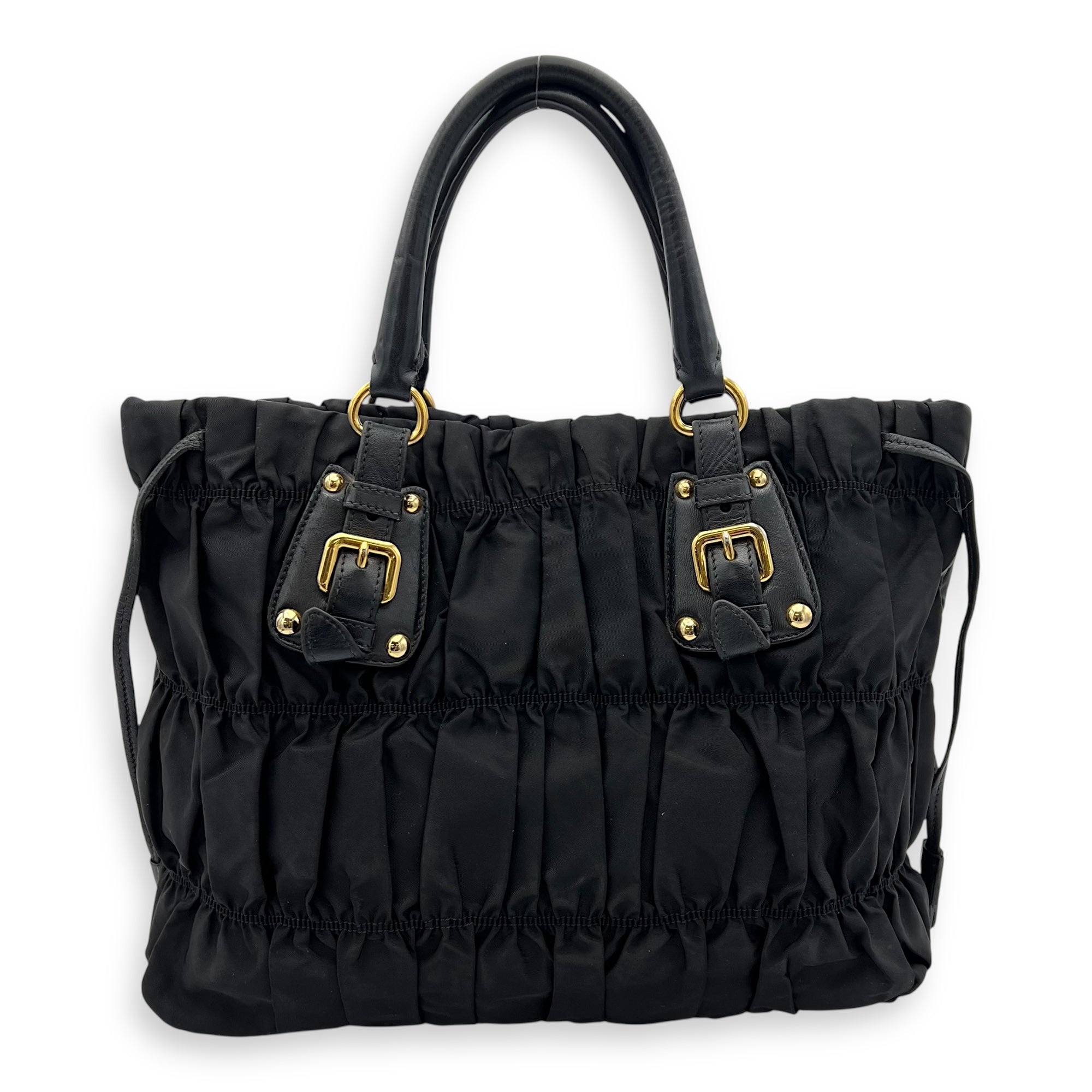 Prada Tessuto gaufre Top Handle Bag Medium Black in Nylon, Gold hardware_2