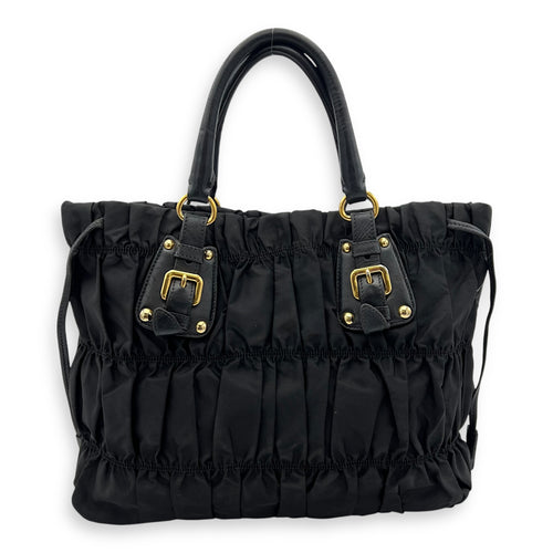 Prada Tessuto gaufre Top Handle Bag Medium Black in Nylon, Gold hardware_2