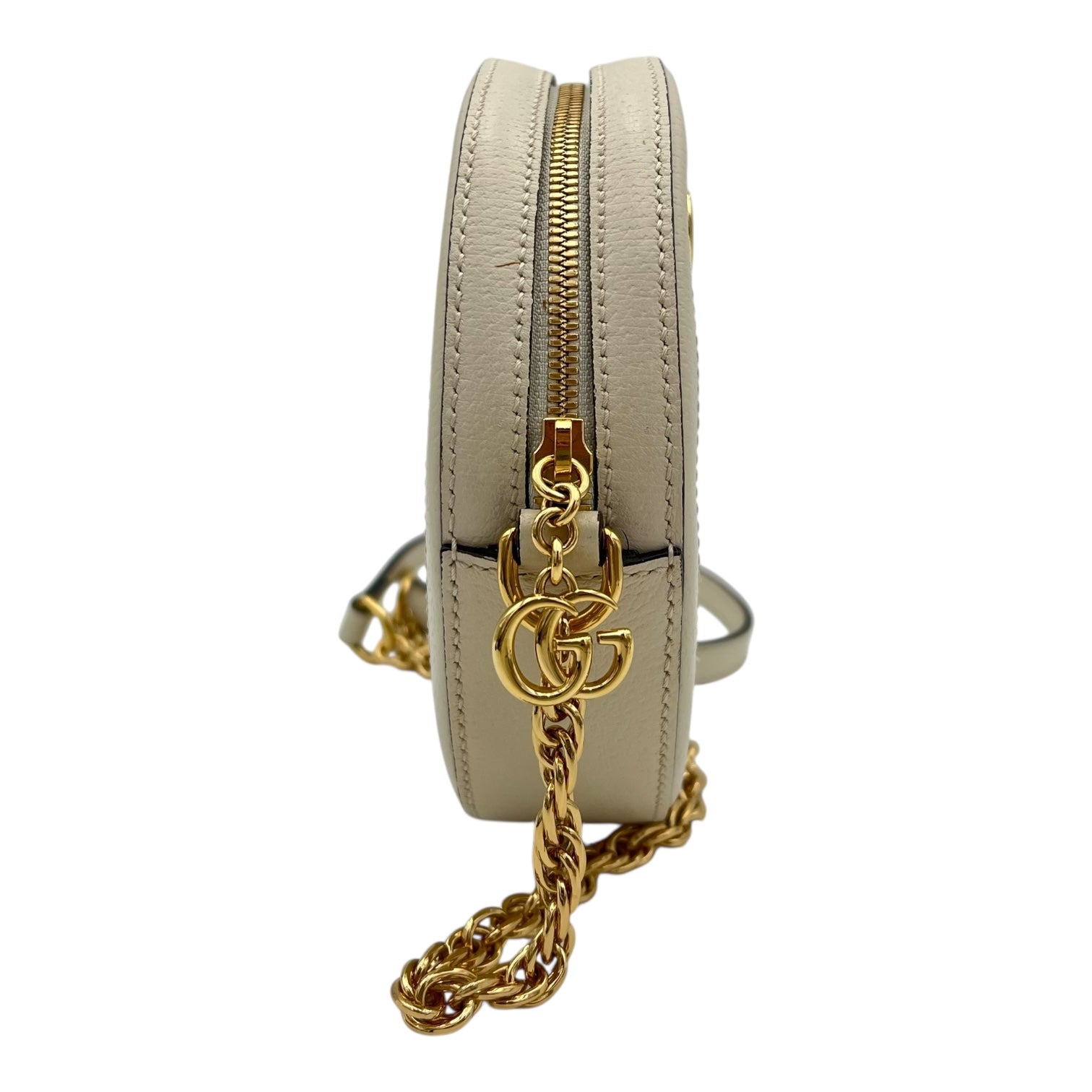 Gucci Ophidia Shoulder Bag Round White in Calfskin, Gold hardware_3