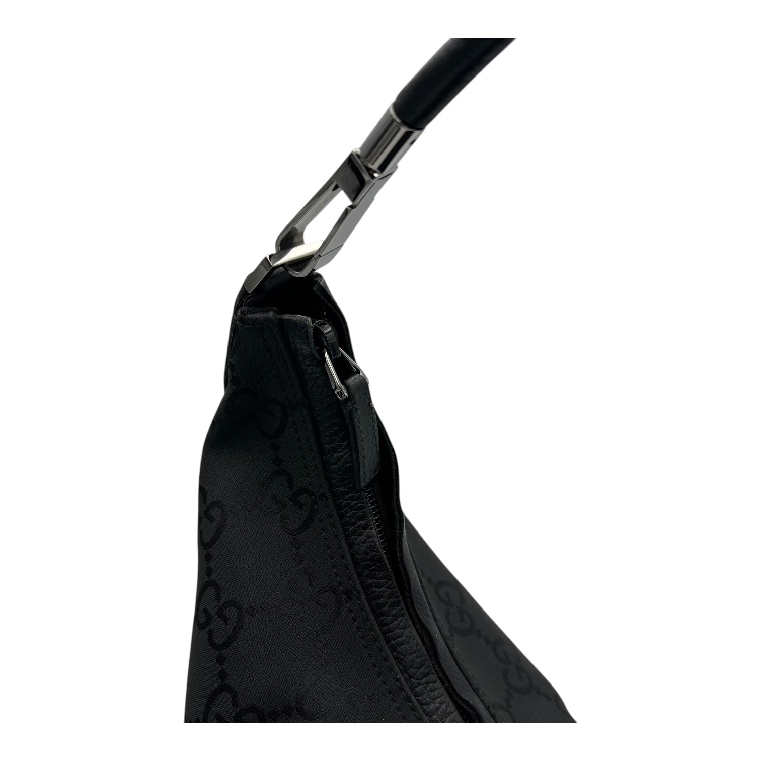 Gucci GG Shoulder Bag Black in Nylon, Silver hardware_7