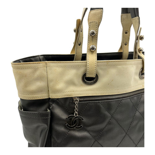Chanel Paris Biarritz Tote Bag Grey in Coated Canvas, Silver hardware_8
