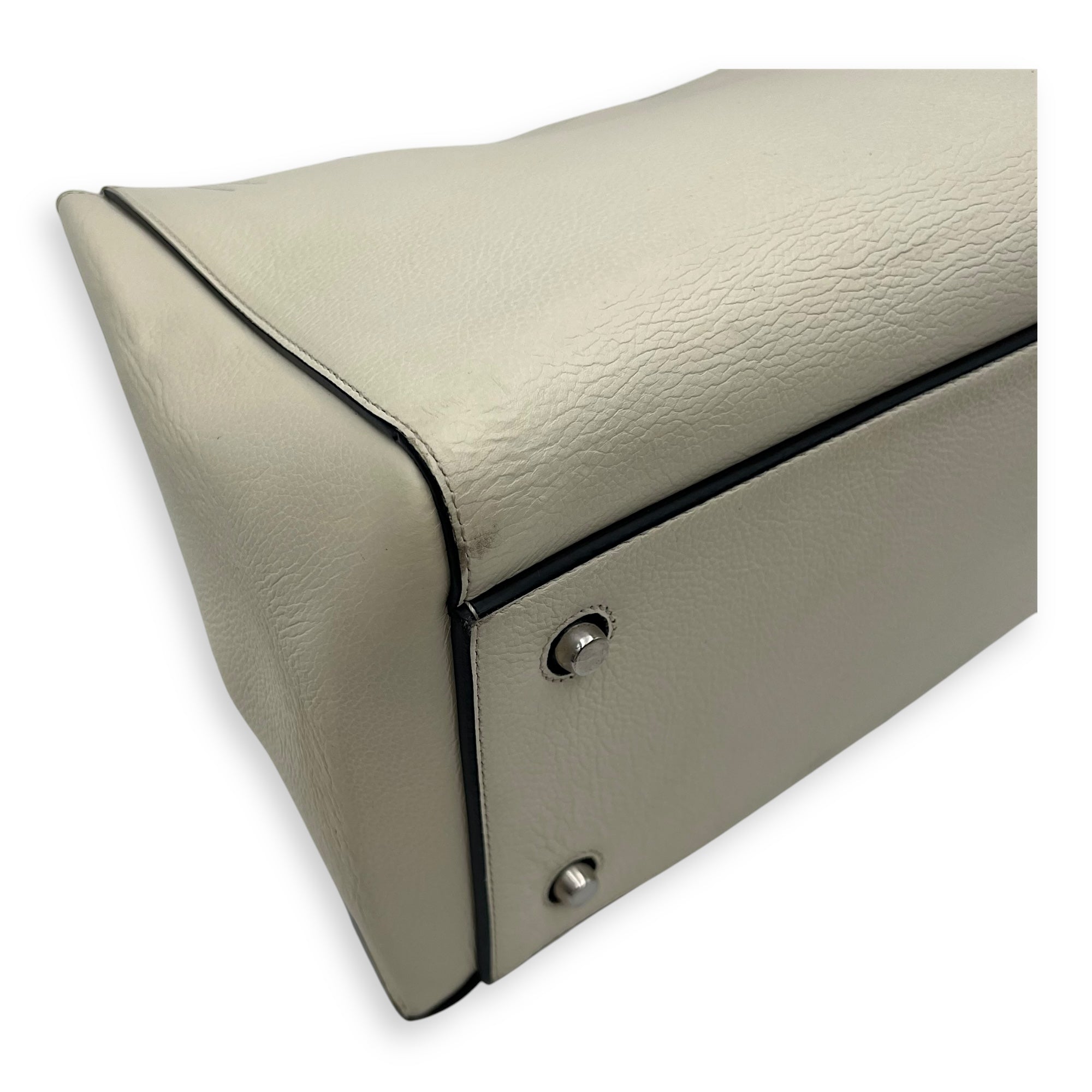Celine Edge Top Handle Bag White in Calfskin, Silver hardware_8