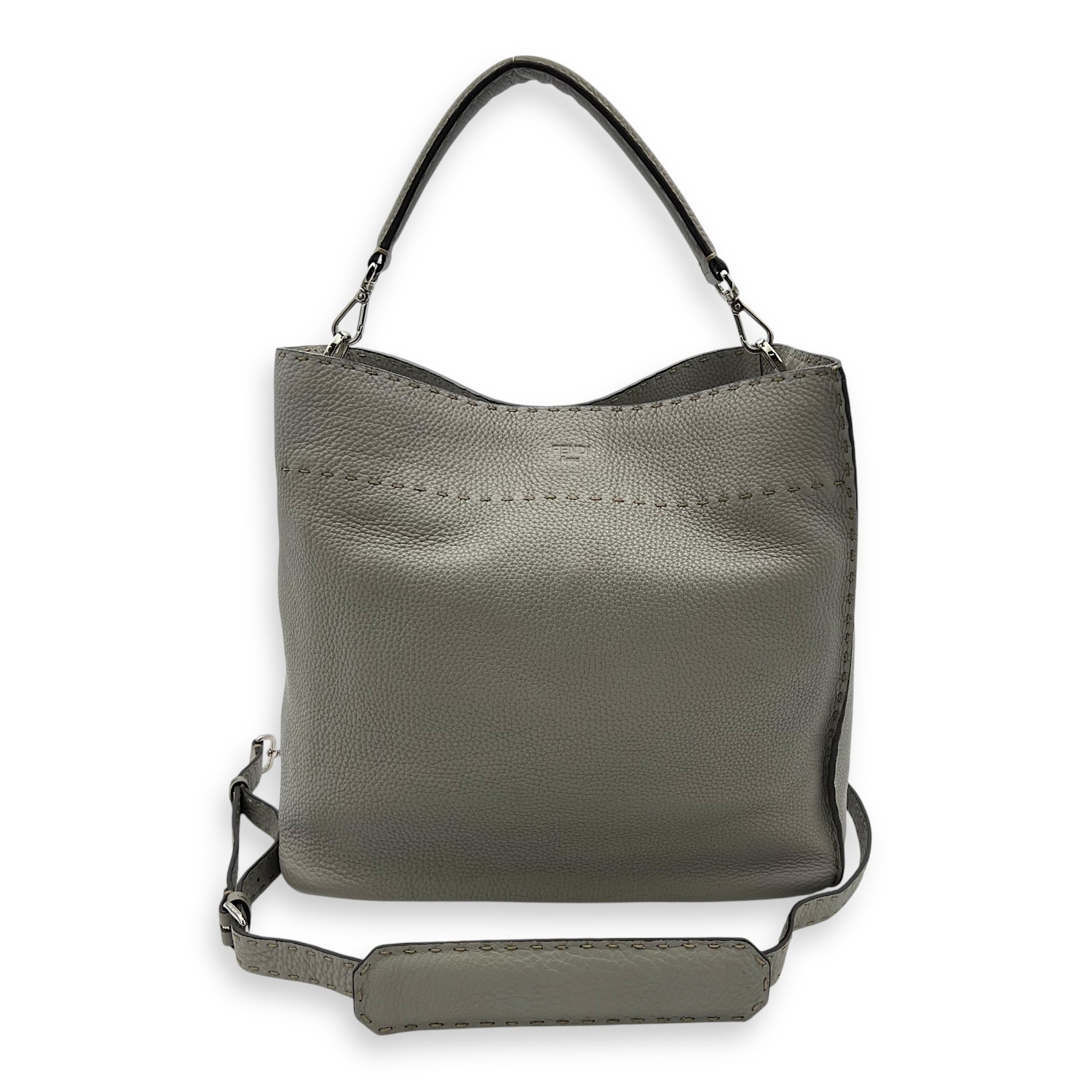 Fendi Selleria Shoulder Bag White in Calfskin, Silver hardware_9