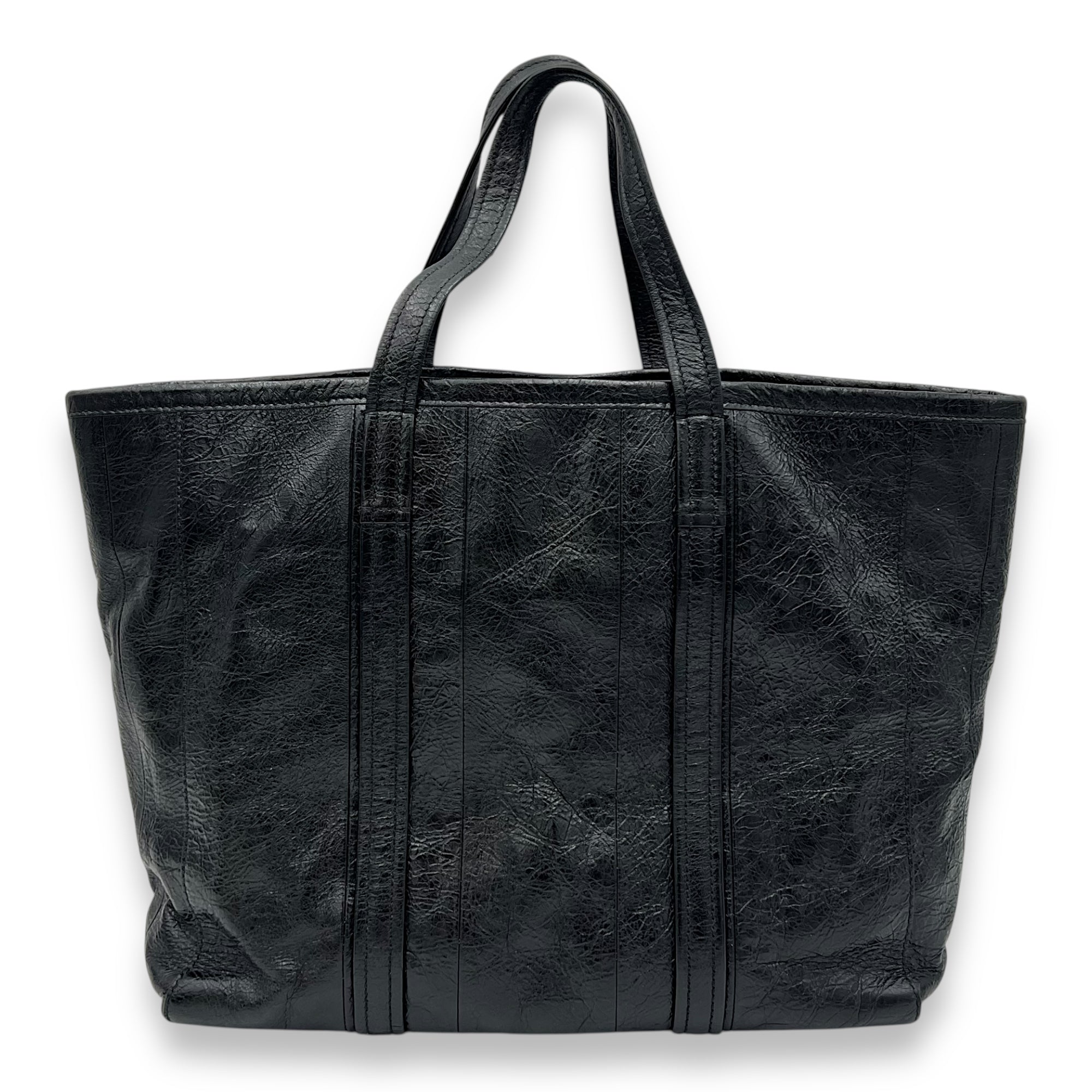 Balenciaga Barbes East West Black Tote Bag in Distressed Leather, Silver hardware_2