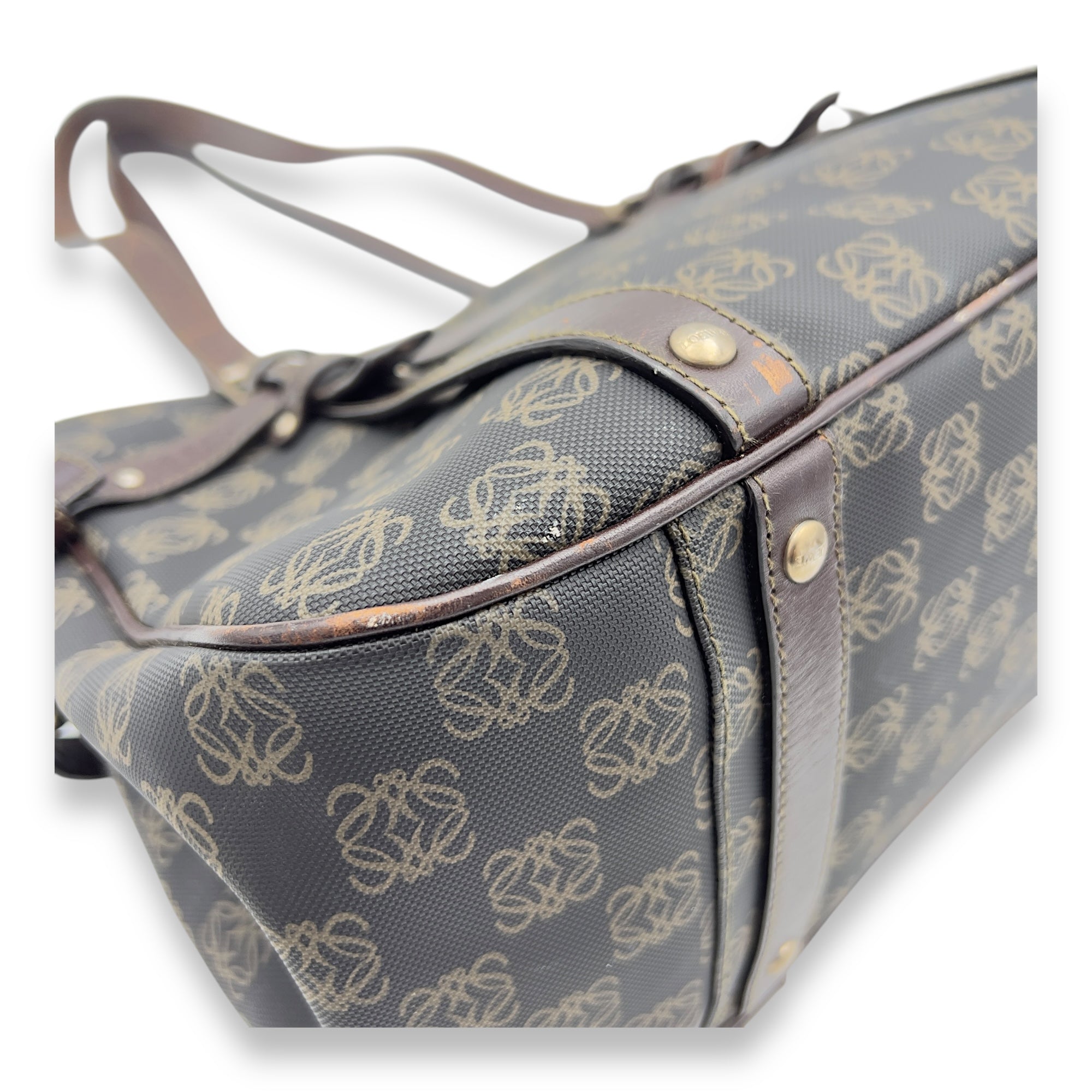 Loewe Anagram Brown Tote Bag in Coated Canvas, Gold hardware_10