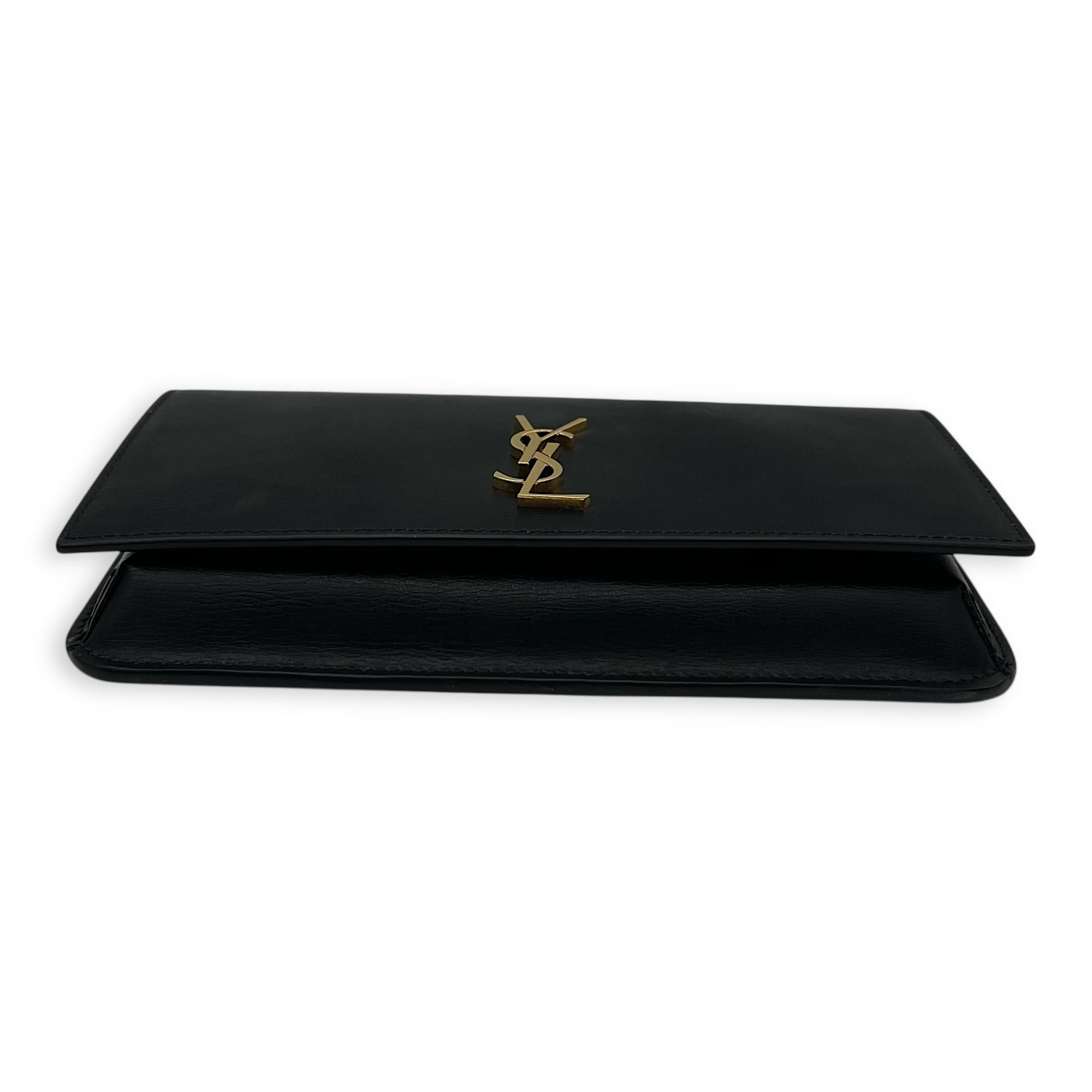 Saint Laurent Cassandra Black Phone Holder in Calfskin, Gold hardware_5
