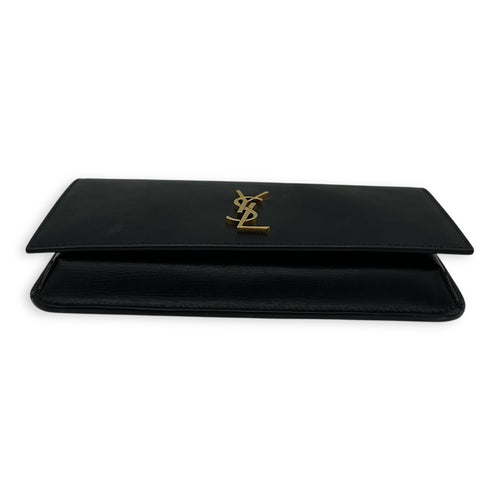 Saint Laurent Cassandra Black Phone Holder in Calfskin, Gold hardware_5