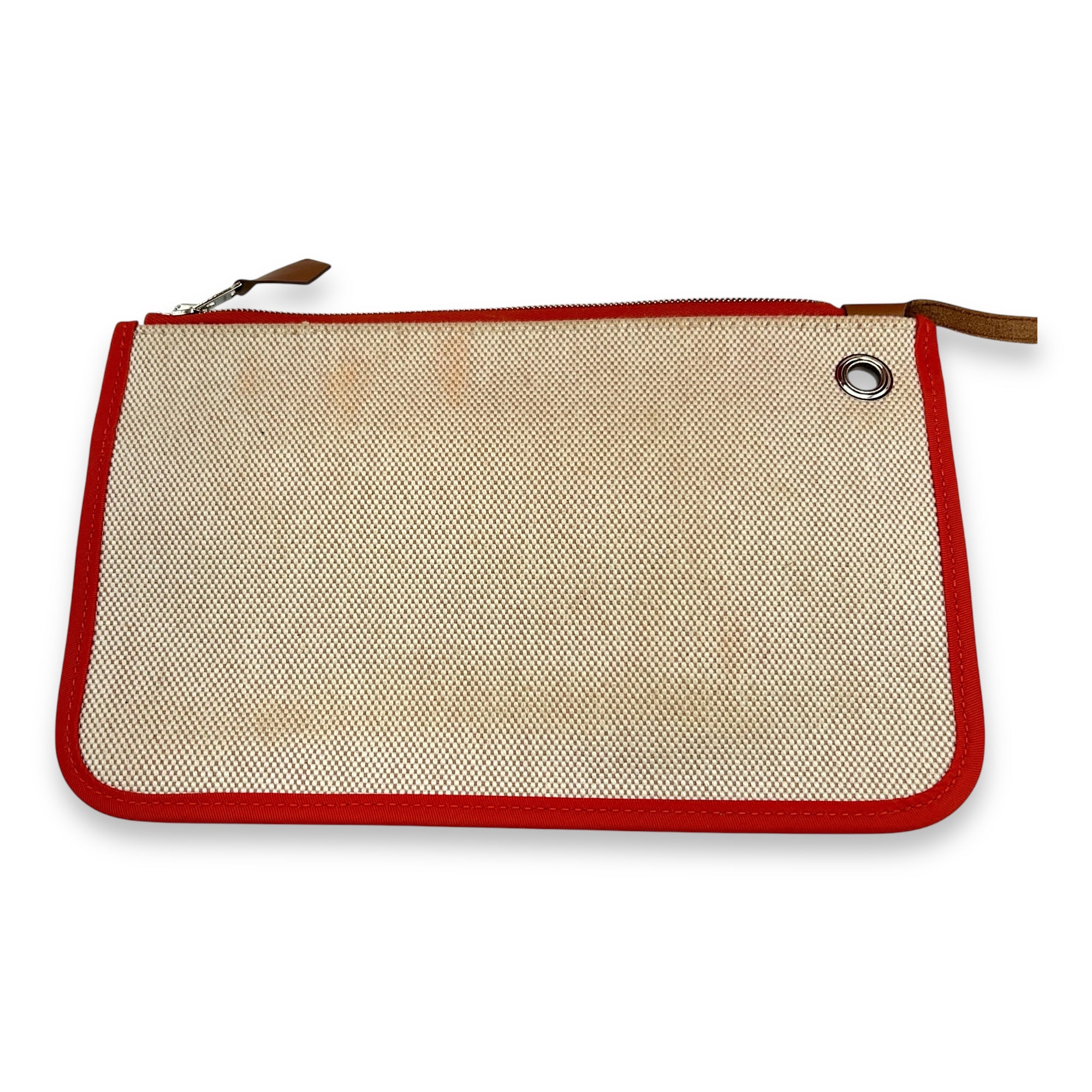 Hermès Herbag 31 Orange Mecano/ Ecru-beige/ Fauve Shoulder Bag in Toile, Palladium hardware_17