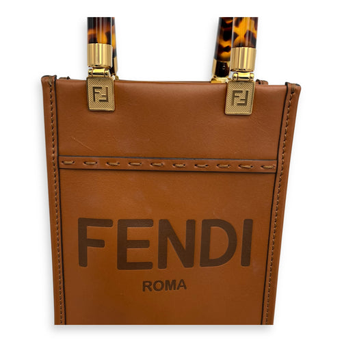 Fendi Sunshine Top Handle Bag Mini Brown in Calfskin, Gold hardware_7