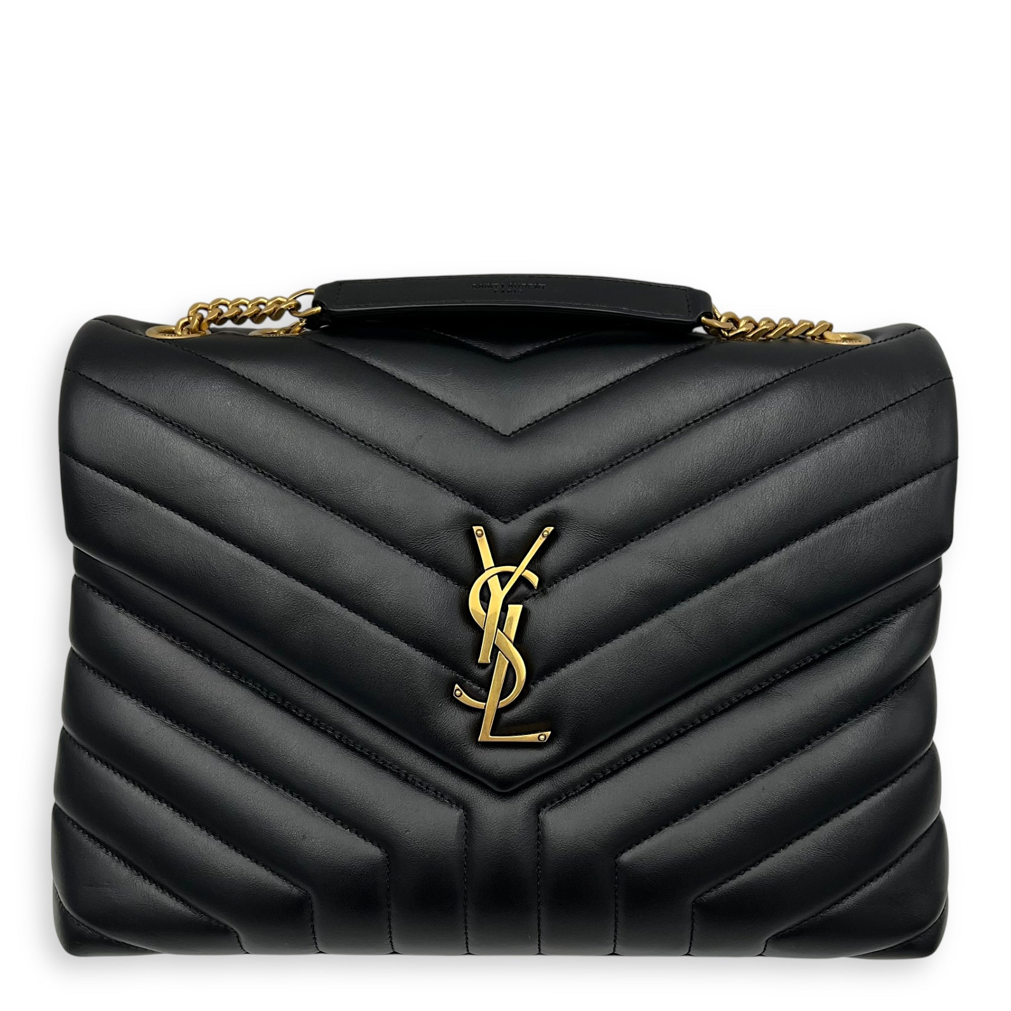 Saint Laurent Loulou Shoulder Bag Medium Black in Calfskin, Gold hardware_1