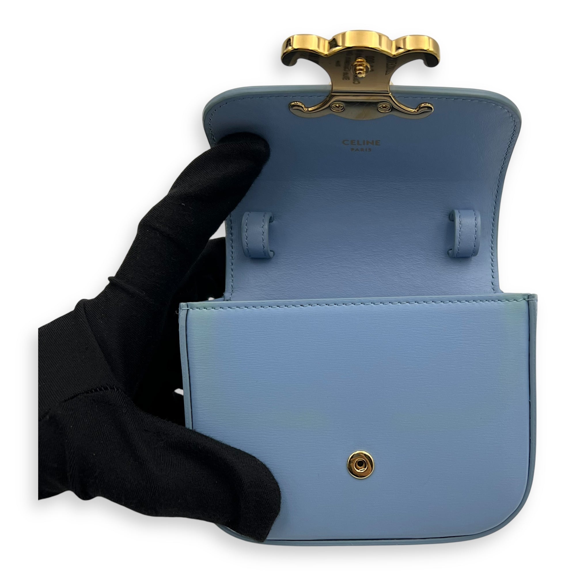 Celine Claude Crossbody Bag Blue in Calfskin, Gold hardware_7