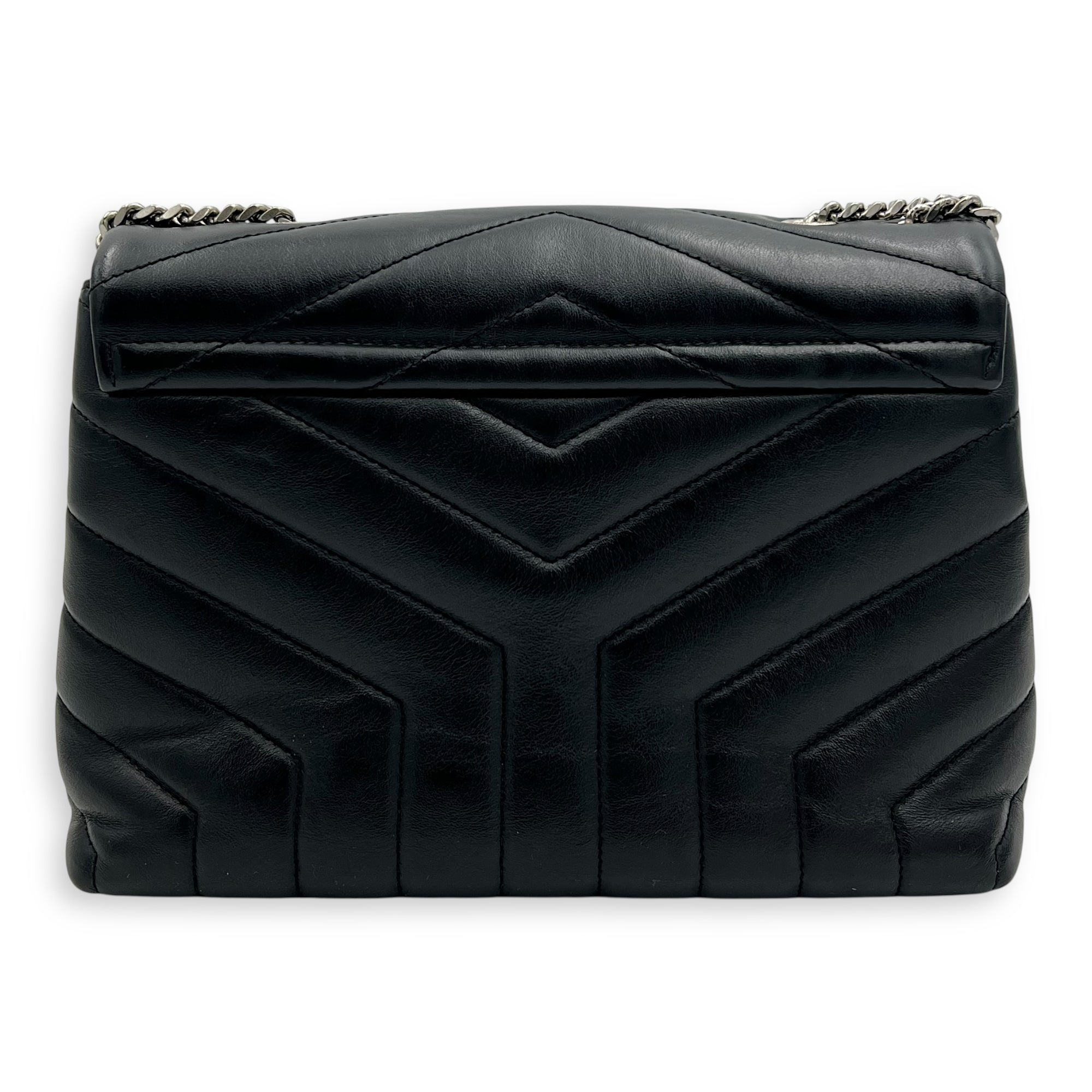 Saint Laurent Loulou Small Black Shoulder Bag in Calfskin, Silver hardware_2
