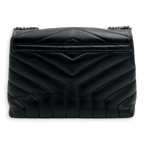 Saint Laurent Loulou Small Black Shoulder Bag in Calfskin, Silver hardware_2