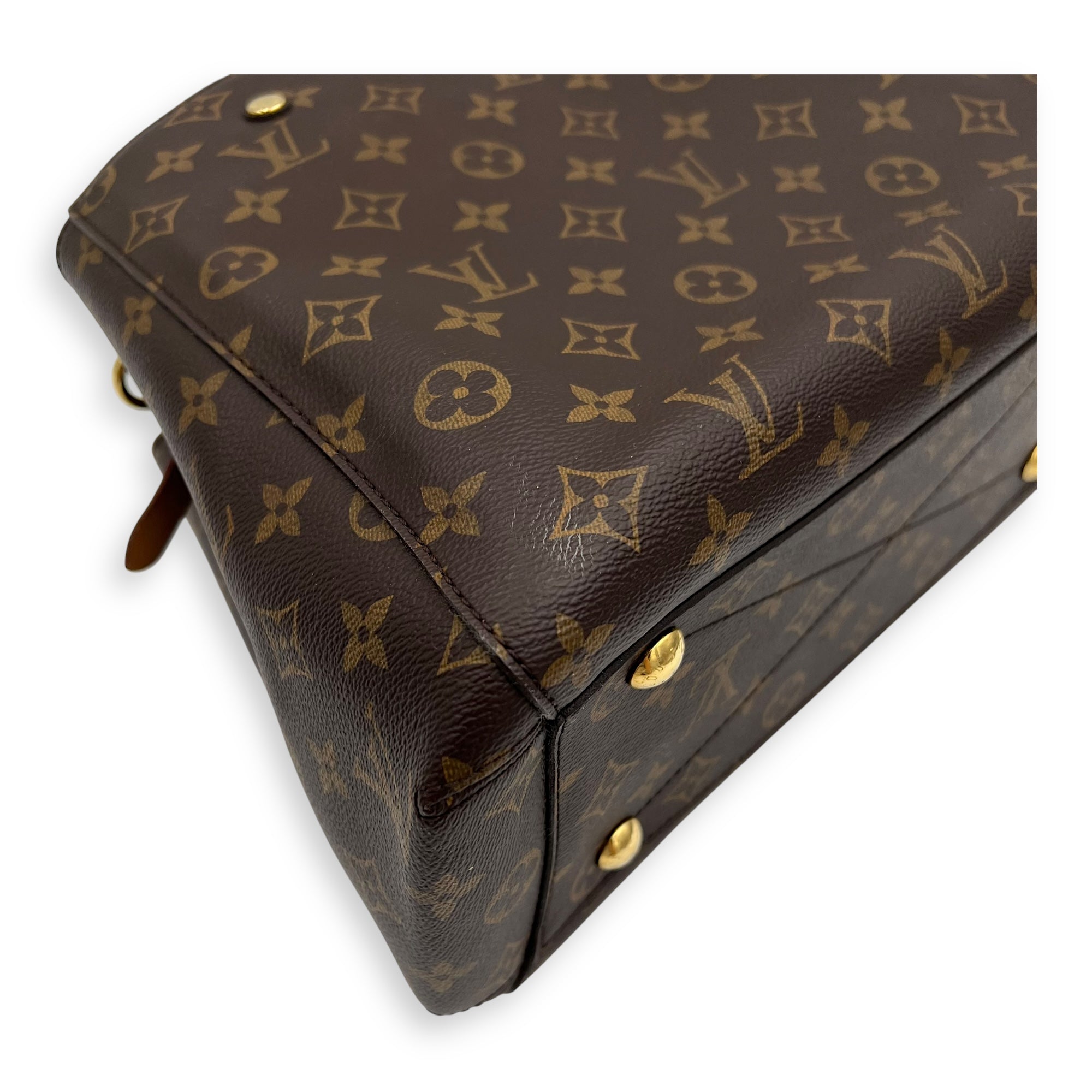 Louis Vuitton Montaigne Top Handle Bag MM Brown in Monogram Coated Canvas, Gold hardware_11